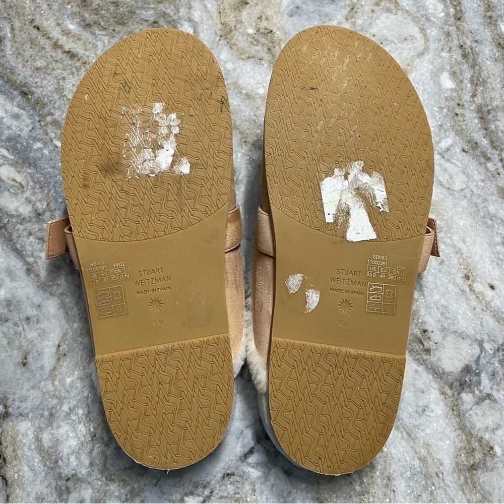Stuart Weitzman Cozy Luxering Suede & Shearling Clog Slippers - Picture 12 of 13